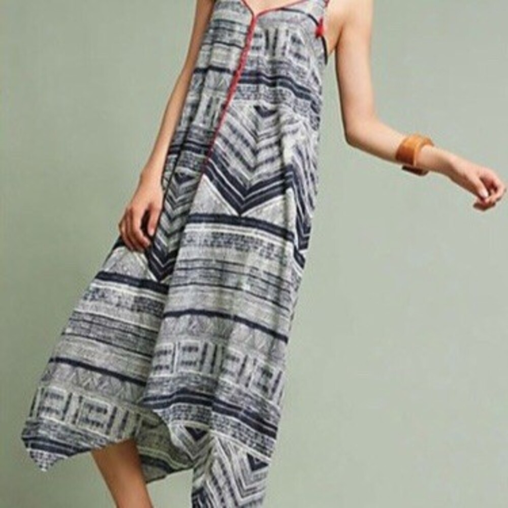 Akemi + Kin Anthropologie Maxi Dress Womens S Black White Geometric Red